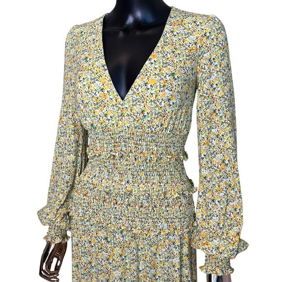 AFRM Yellow Floral Smocked Midi Dress XS - Picture 7 of 11